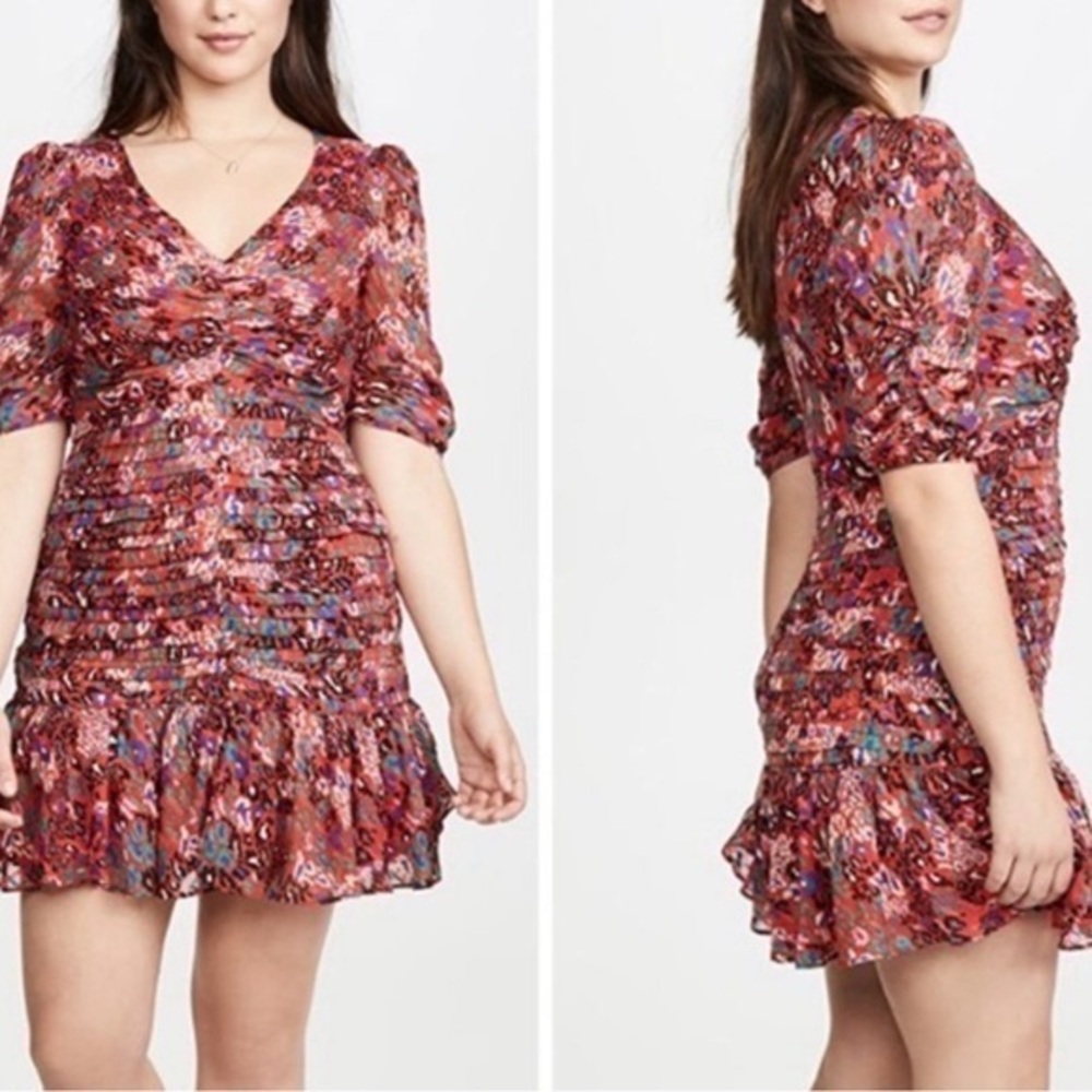 Tanya Taylor Pansy Dress Leopard V-neck Mini Dress Red Ruffle 2